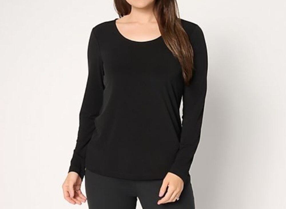 Susan Graver Size XL Black Liquid Knit Scoop Neck Top A711769 NWOT